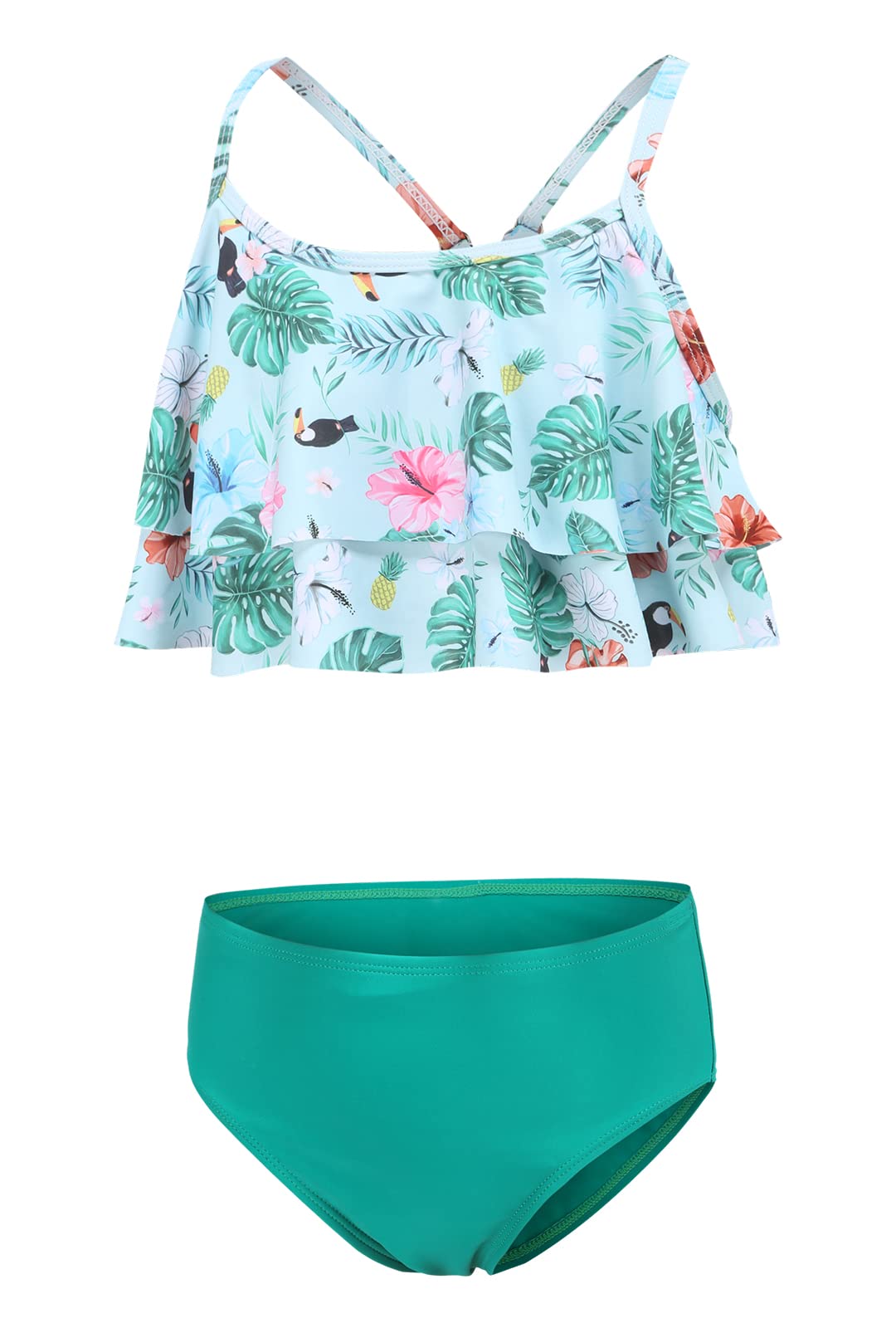 Aisyee Mädchen Bikini Badeanzug Kinder Zweiteiliger Bademode Hawaiian Rüschen Floral Mädchen Badebekleidung 3-16 Jahre