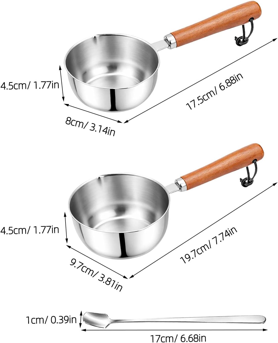 NUOBESTY 2 Sets Stainless Steel Mini Melting Pot 150ml 300ml