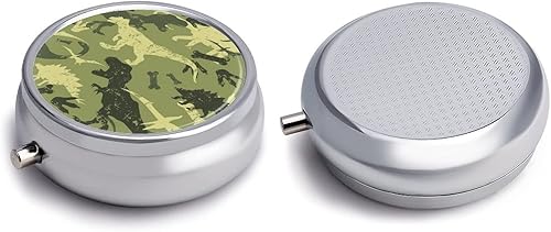 Miniatura 3 de Pastillero de camuflaje con patrón de dinosaurio de 2 compartimentos, organizador de pastillas portátil de viaje