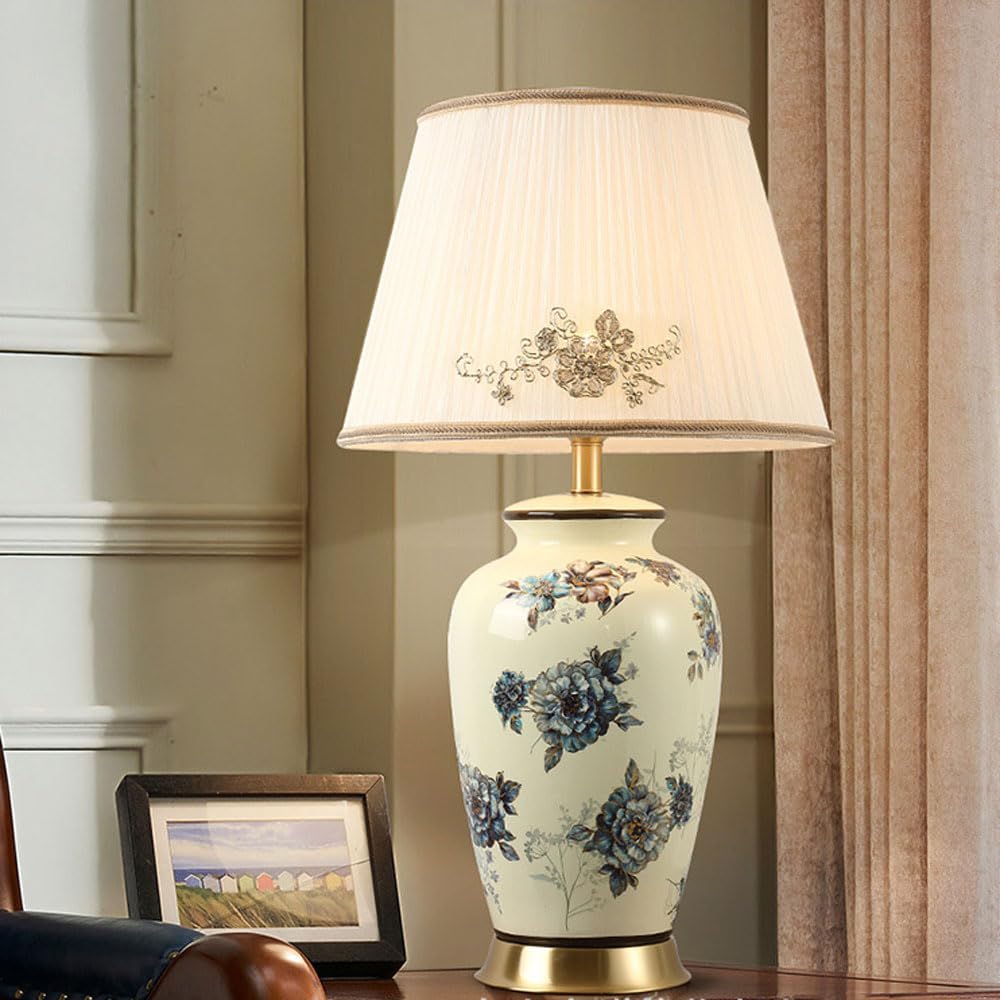 asdchZen 27.5" Chinoiserie Ceramic Table Lamp Traditional Bedside Desk Nightstand Lamp End Table Lamps For Bedroom Living Room Office Bookcase-B,C