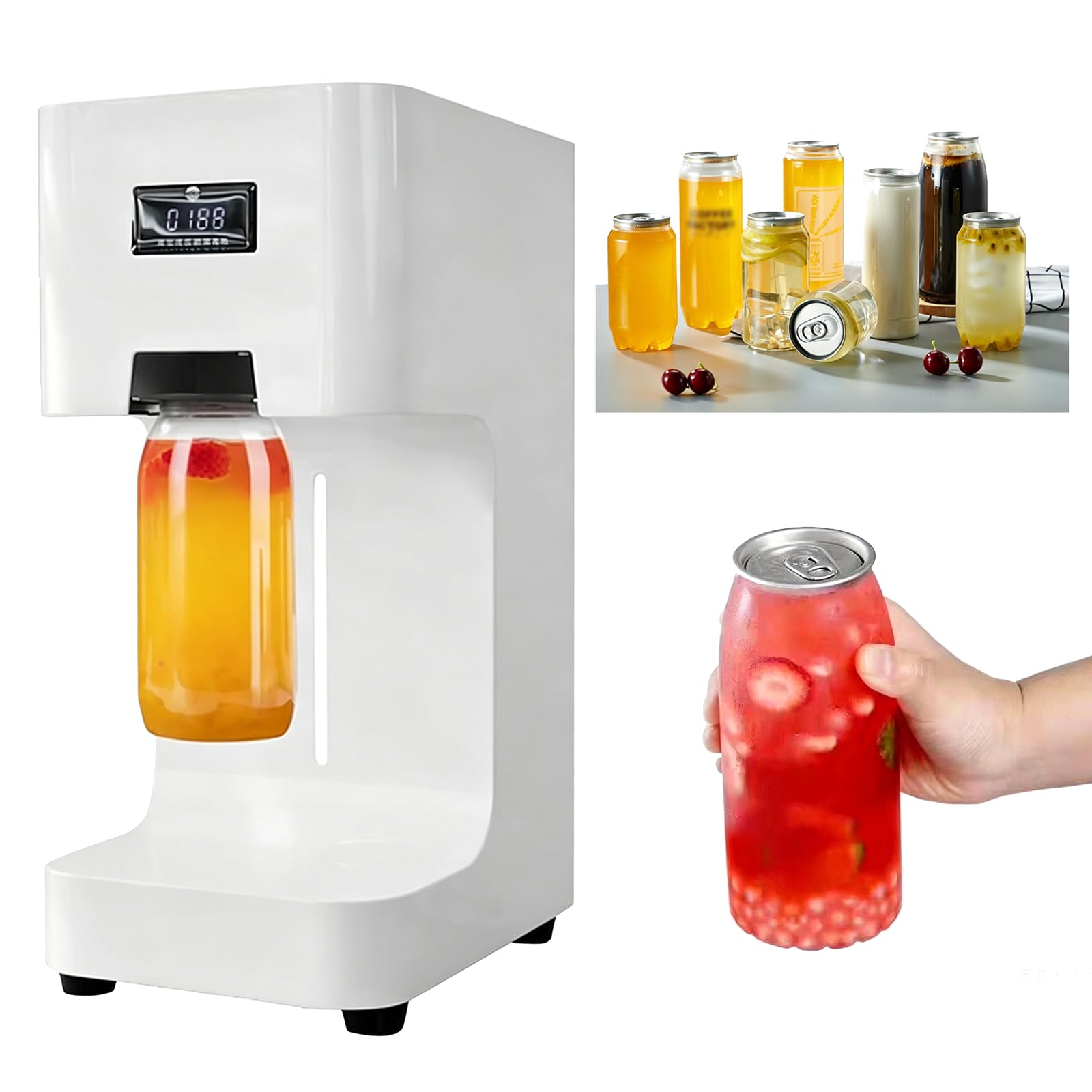 FHRKA Commercial Benchtop Can Seamer, Automatic Can Sealer Machine with Counter, 1-3s Fast Seaming,Sealings Diameter 5.1cm (White)