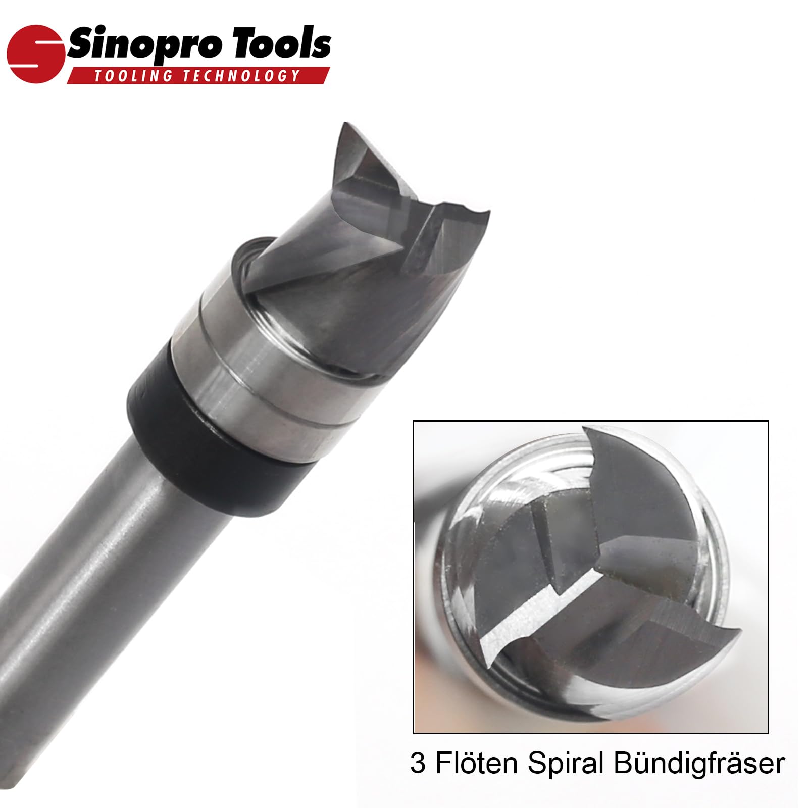 Spiralfräser 8mm Schaft VHM Fräser, 3Flöten Up Cut Nutfräser, 12mm Schnittdurchmesser，10mm Schnittlänge，Bündig-Profilfräser für Holz Kanten Bündig zu Fräsen oder um zu Kopieren