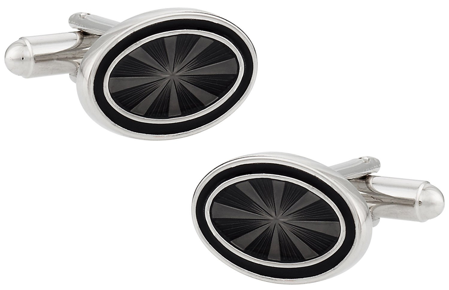 Cuff-Daddy Black Enamel Silver Tone Cufflinks with Presentation Box