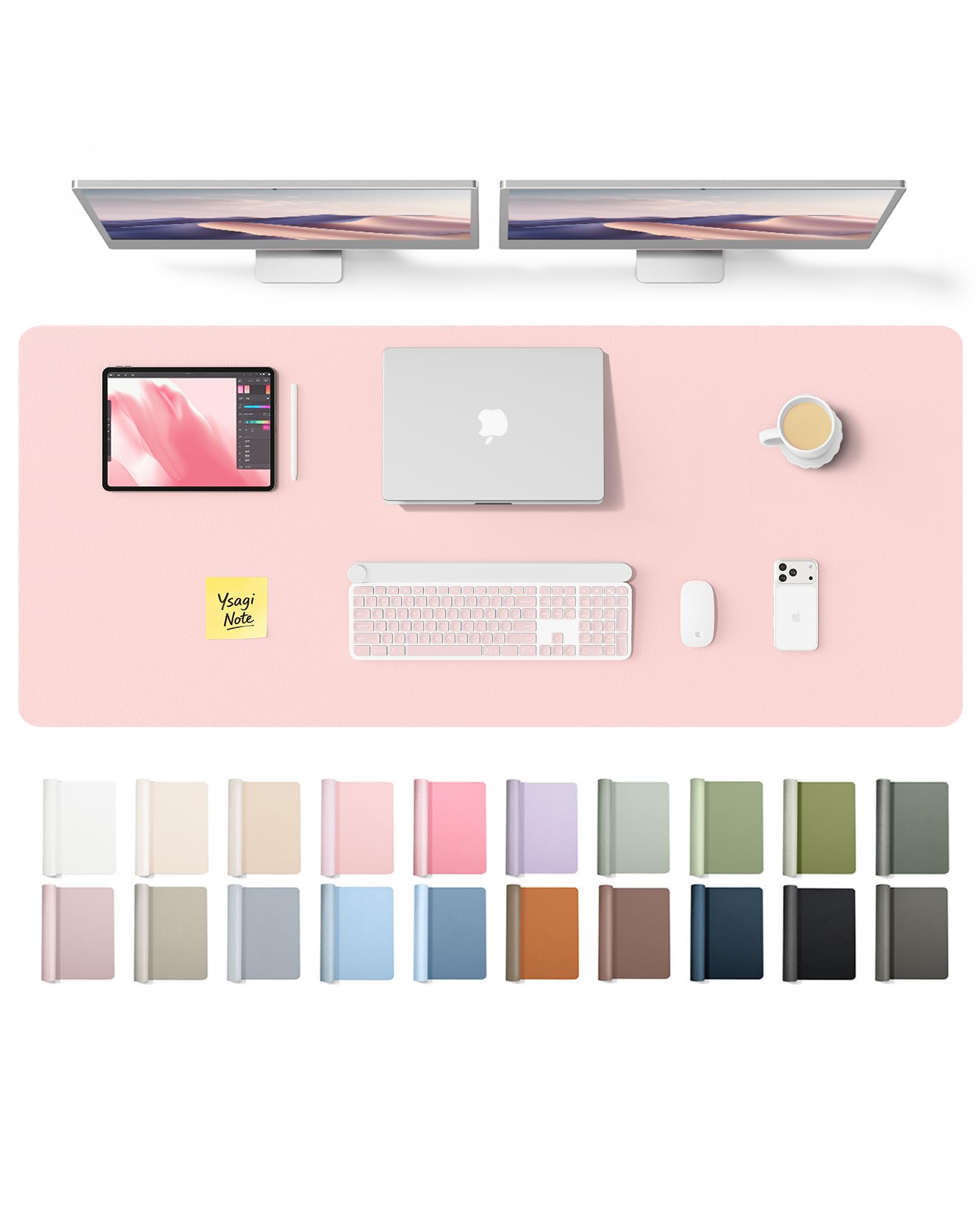 YSAGi Leather Desk Pad Protector, Office Desk Mat, Large Mouse Pad, Non-Slip PU Leather Desk Blotter, Laptop Desk Pad, Waterproof Desk Writing Pad for Office and Home (Light Pink,55" x 17.2")
