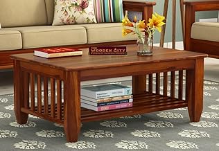 THE WOODEN CITY Sheesham Solid Wood Centre Table & Tea Table Wooden Coffee Table for Living Room and Outdoor & Indoor Furniture -Honey09