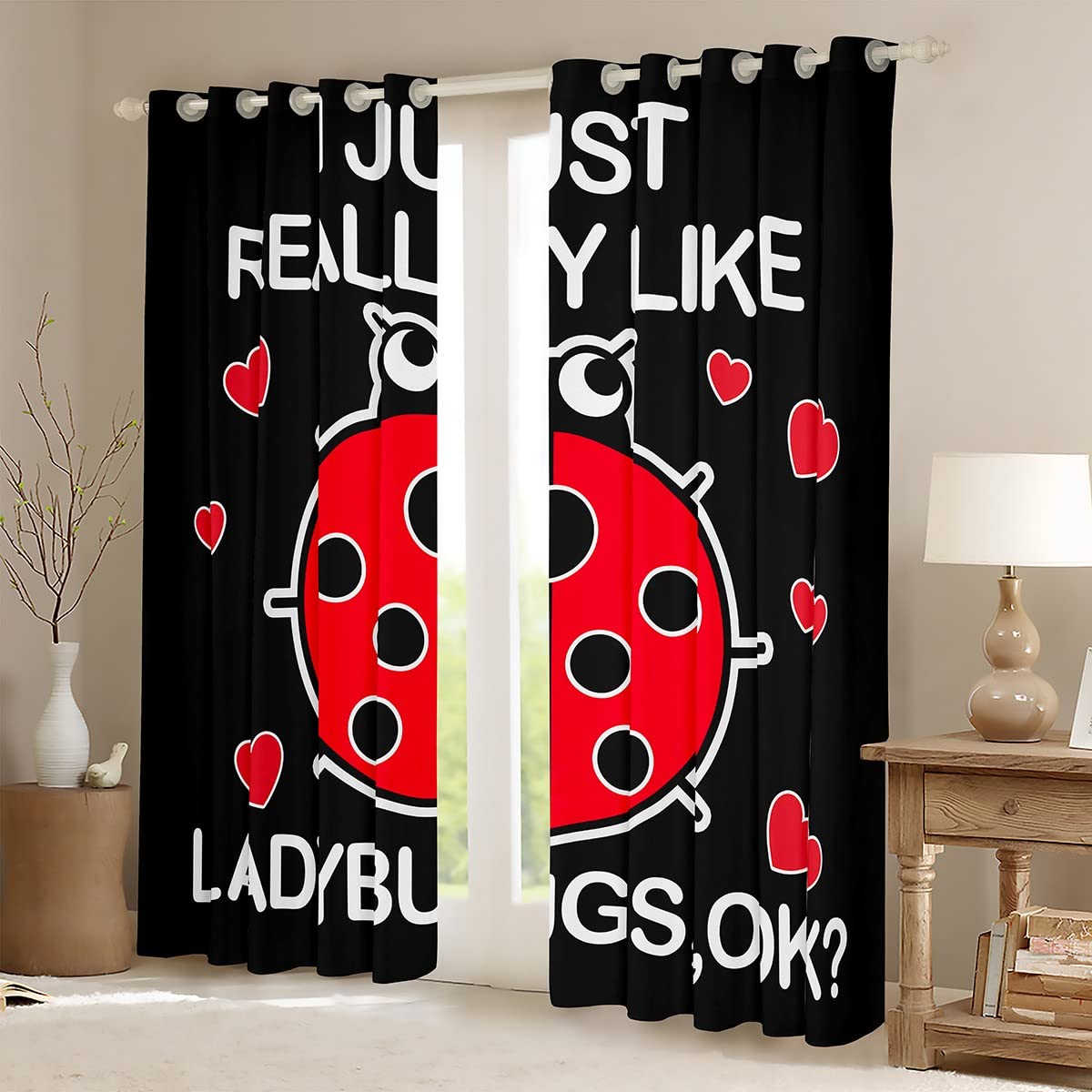Coccinella Tende per finestra per camera da letto Soggiorno Cartoon Coccinella Tende per bambini Ragazzi Ragazze Carino Coccinella Tende Finestra Tende Animali Trattamenti Rosso W66* L72