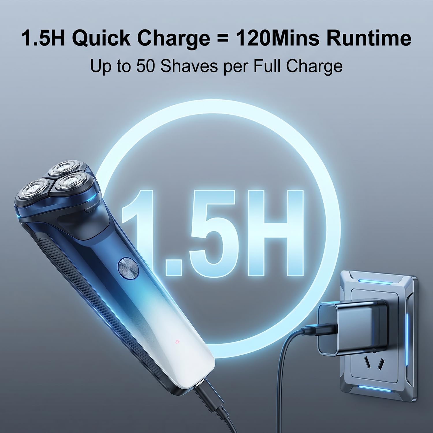 ordele Electric Razor for Men, Wet & Dry USB-C Shaver, Pop-up Trimmer Blue view 6