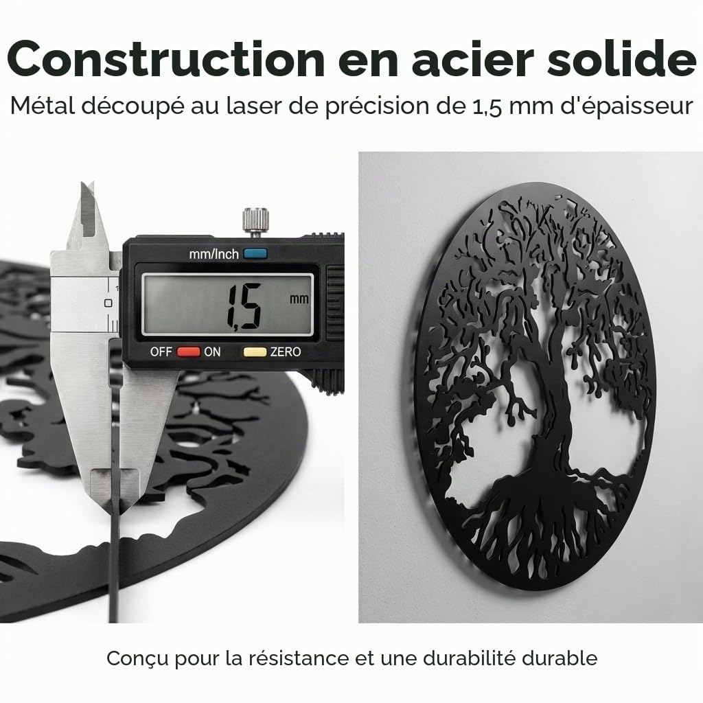MetalArtWallDecor Arbre de Vie Décoration Murale en métal, 59,7 cm, Noir