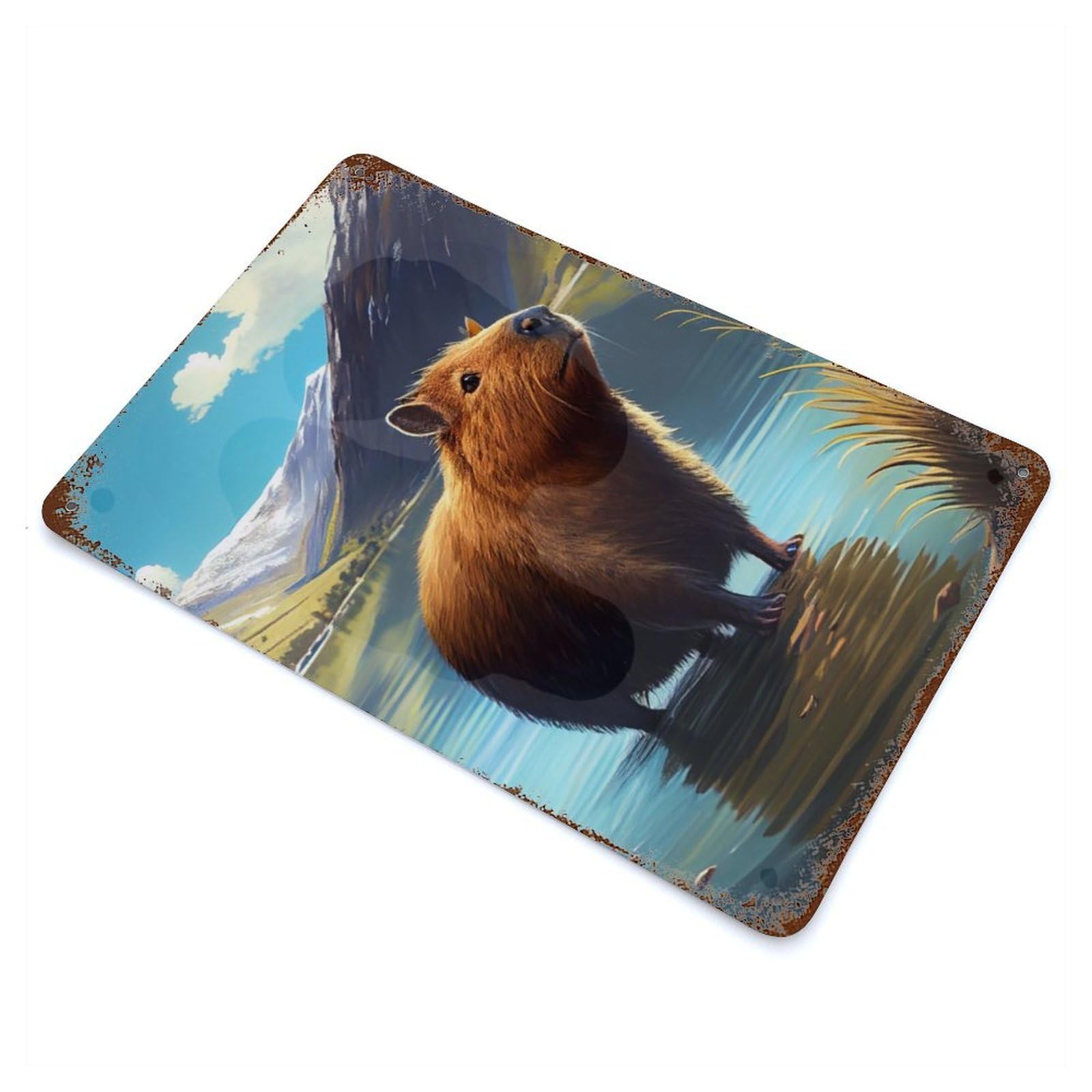 Vintage Rust Metal Sign Capybara Animal 11.8"x7.9", Decorative Metal Wall Art for Basement, Hobby Room And Garage Decor
