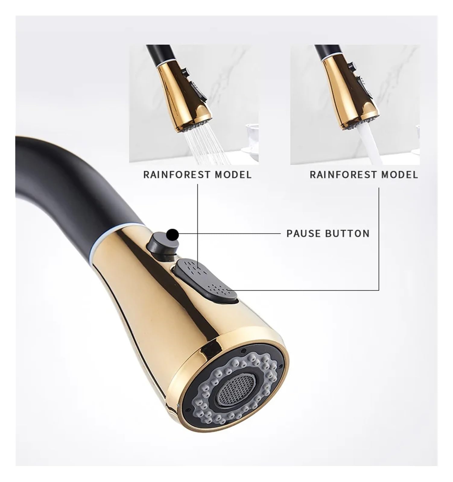 Rubinetto da Cucina con Filtro in Ottone, Beccuccio Girevole Estraibile, Doppia Maniglia, Miscelatore Filtrante, Compatibile con La Cucina, Rubinetto per Lavell,Black A