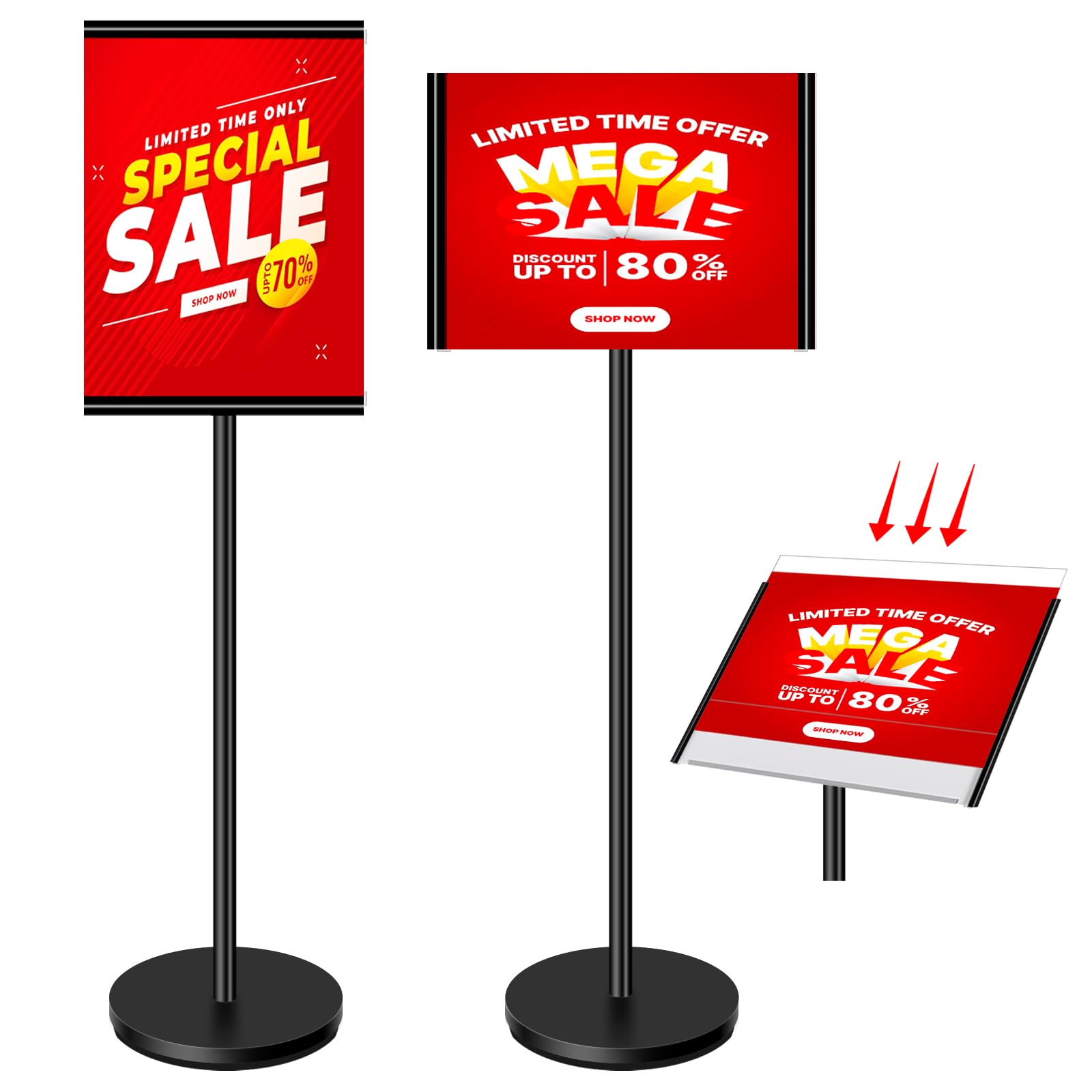 VAIIGO Heavy Duty Sign Stand A3 Poster Display Stand – Floor Standing Sign Holder with Acrylic Panel for Vertical/Horizontal Display Menu Board, Restaurant, Shop, Wedding, Business (Black)