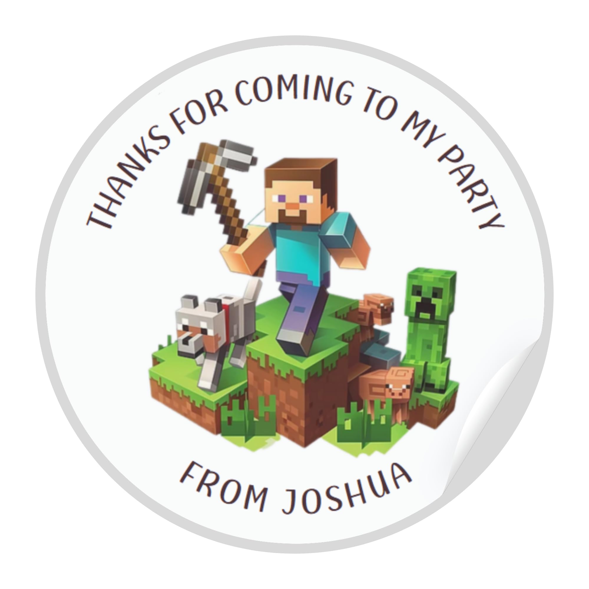 Personalised Mine Game Birthday Stickers - Thank You for Coming to My Party (63mm (12 Stickers))