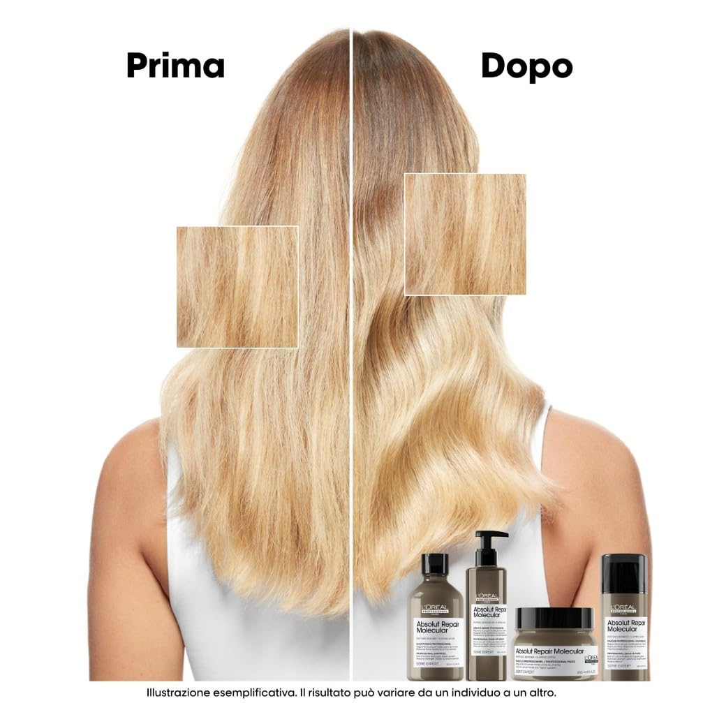 L'Oréal Professionnel, Maschera Professionale Ristrutturante per Tutti i Tipi di Capelli Danneggiati, Aiuta a Riparare i Danni e Ripristina la Forza dei Capelli, Absolut Repair Molecular