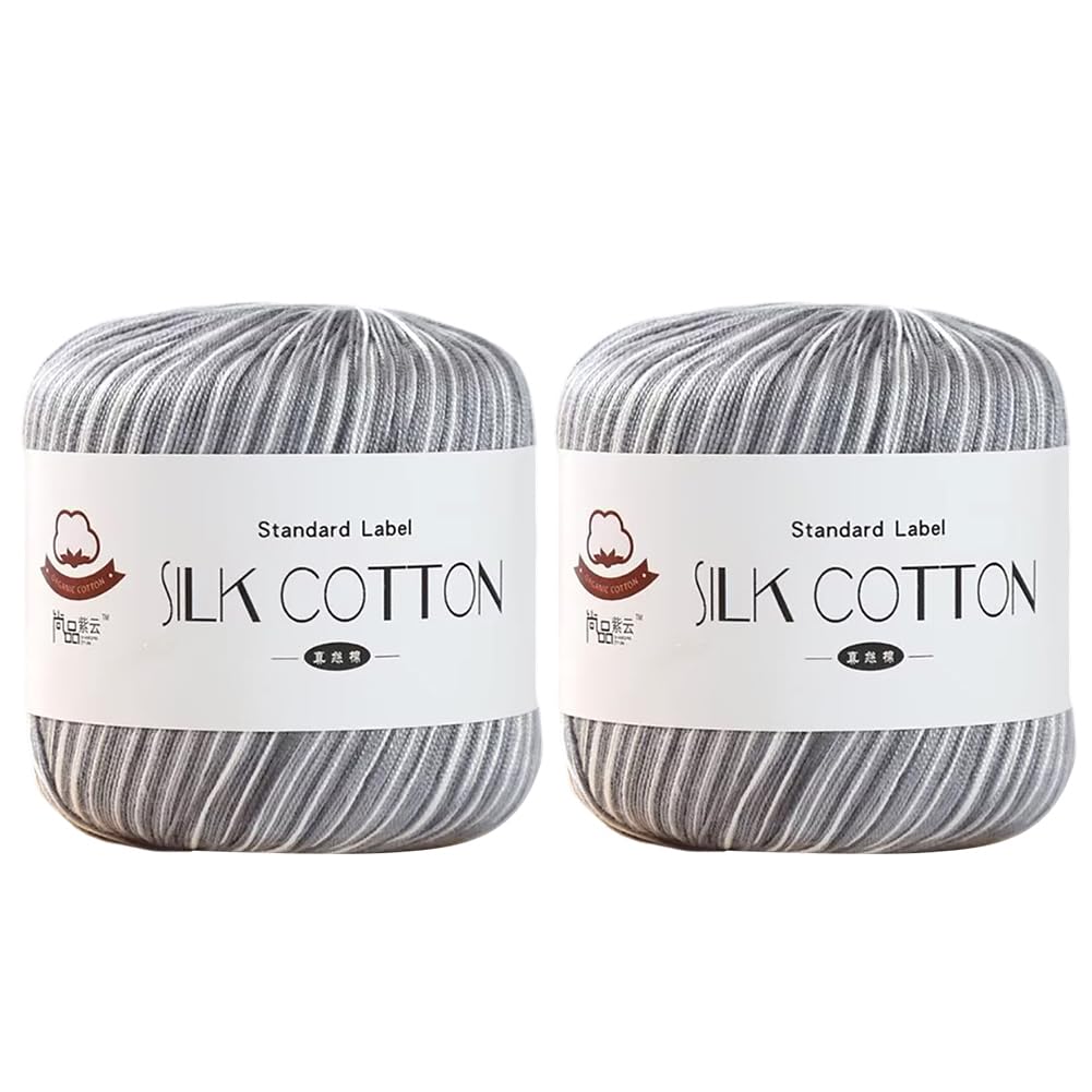 2 x 50g Silk Lace Thread for Knitting and Crochet - Multicolor Cotton Hand Embroidery Yarn for Shawls, Tablecloths, and DIY Rag Dolls