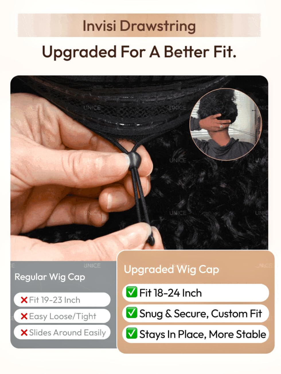 UNICE 4C Edge Kinky Curly Human Hair Drawstring Wig Bye Bye Knots 7x5 Lace Front Glueless Wigs Pre Plucked Pre Cut Put On & Go Wig for Black Women 16 inch