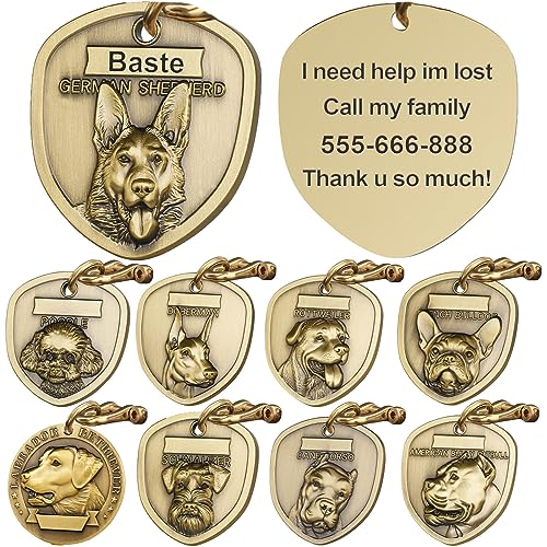 ZQDJ 3D Embossed Pure Copper Dog Tag, Dog Tags Engraved for Pets Personalized, Original Dozens of Dog Breed Patterns, Resistant Bite and Wear and Scratch, No Deformation (German Shepherd)