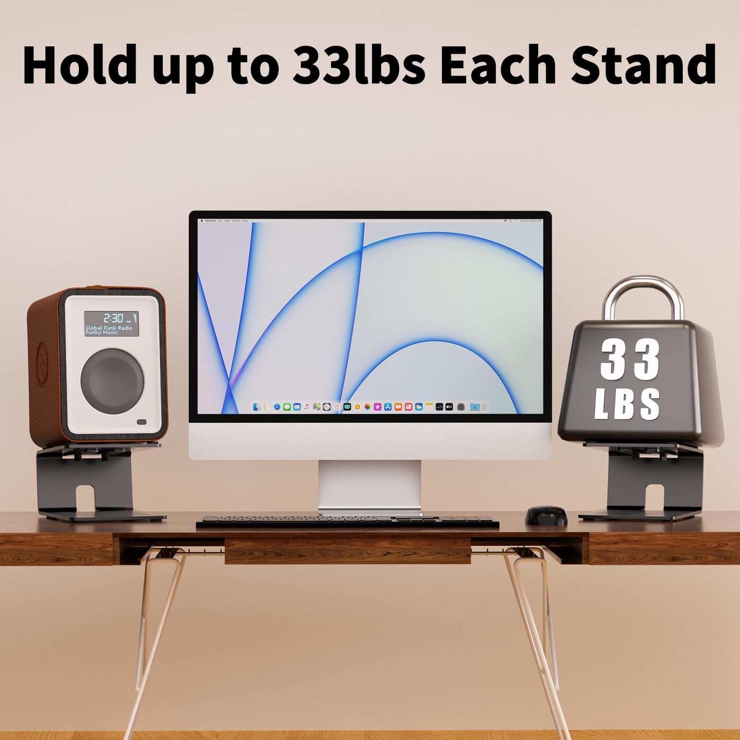 suptek 1 paio di supporti per altoparlanti da tavolo con cuscinetti di assorbimento delle vibrazioni, coppia di supporti per altoparlanti in metallo, supportano fino a 15 kg ciascuno, supporto audio