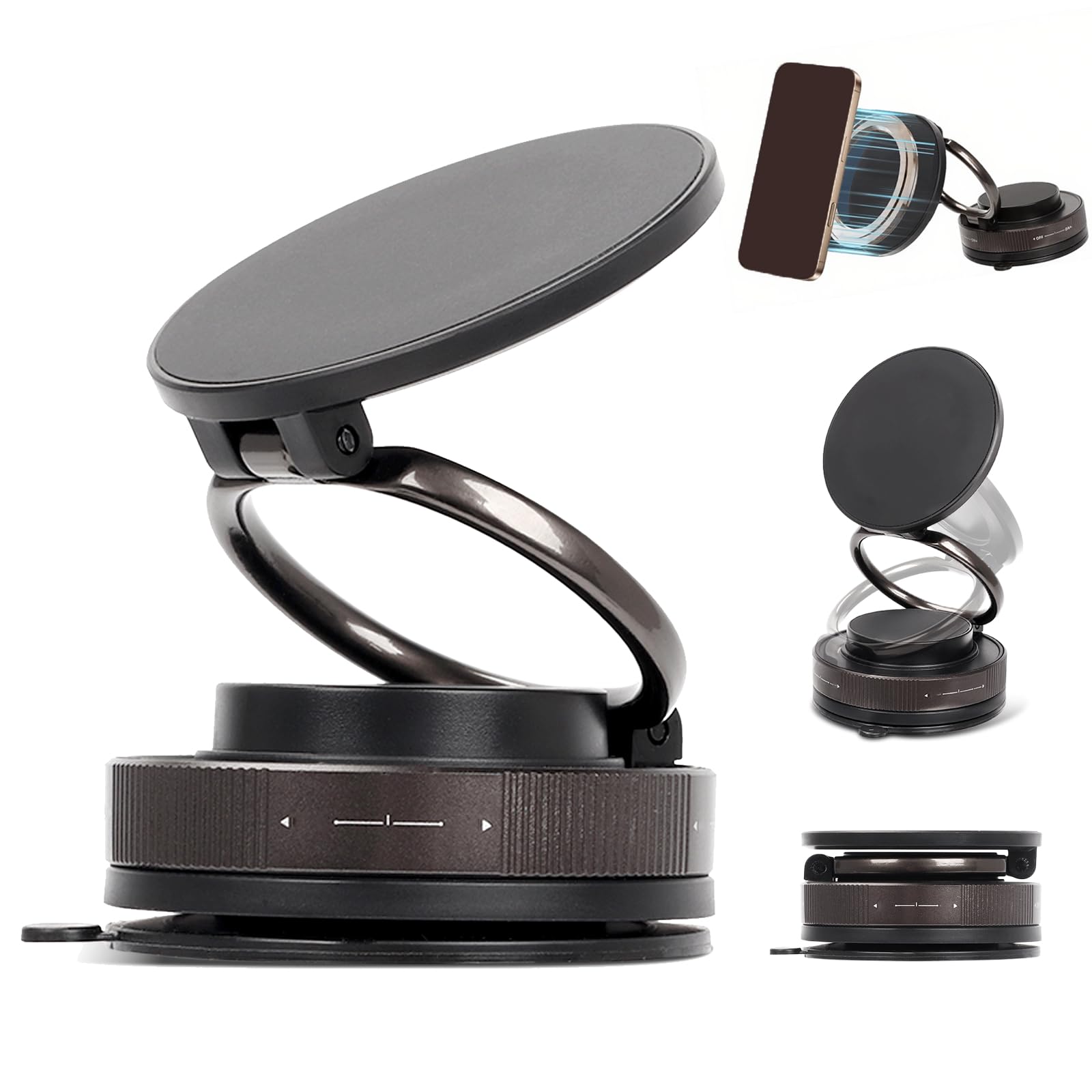 Miosugo 2025 New Magnetic Car Phone Mount, 70 LBS Strong Suction, 360° Adjustable Foldable Vacuum Suction Cup Phone Holder Compatible with iPhone &