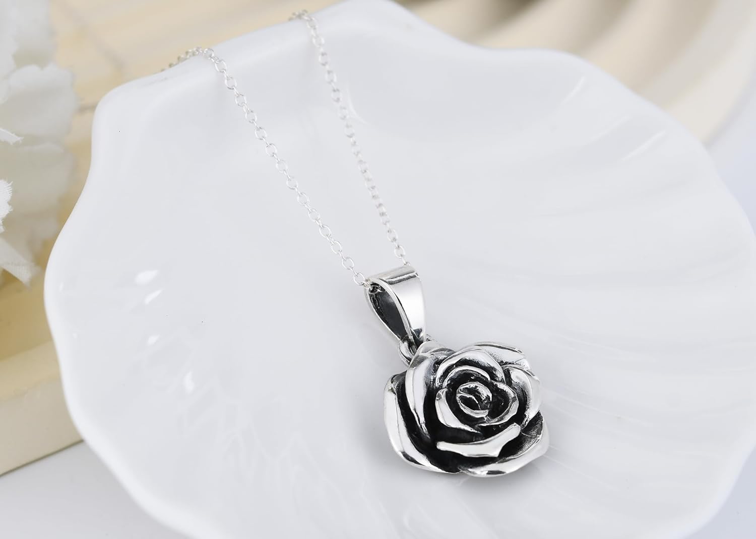 AeraVida Beautiful Blooming Rose .925 Sterling Silver Pendant Necklace | Elegant Floral Rose Pendant for Women | Classic Jewelry Gift - Image 5
