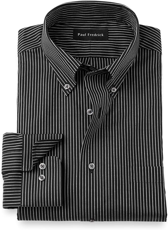 Paul Fredrick Men's Classic Fit NonIron Cotton Stripe Dress Shirt