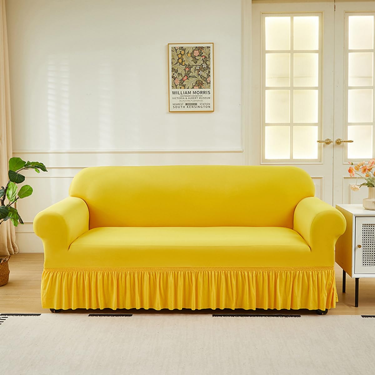 KAIJIE 2-Seater Elastic Sofa Cover Anti cat Scratch Suitable for All Seasons Skirt Edge Design Anti Slip Furniture Protective coveryellow