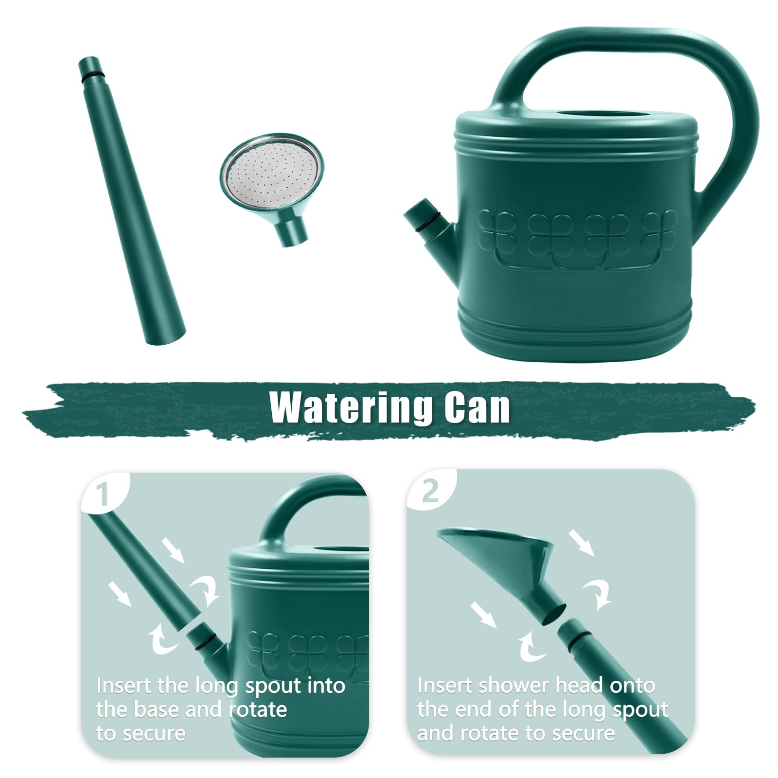 Arrosoir pour plantes d'intérieur et d'extérieur, arrosoir avec pommeau de douche en acier inoxydable, arrosoir en plastique de 3,8 l pour jardin, fleurs, légumes, serre