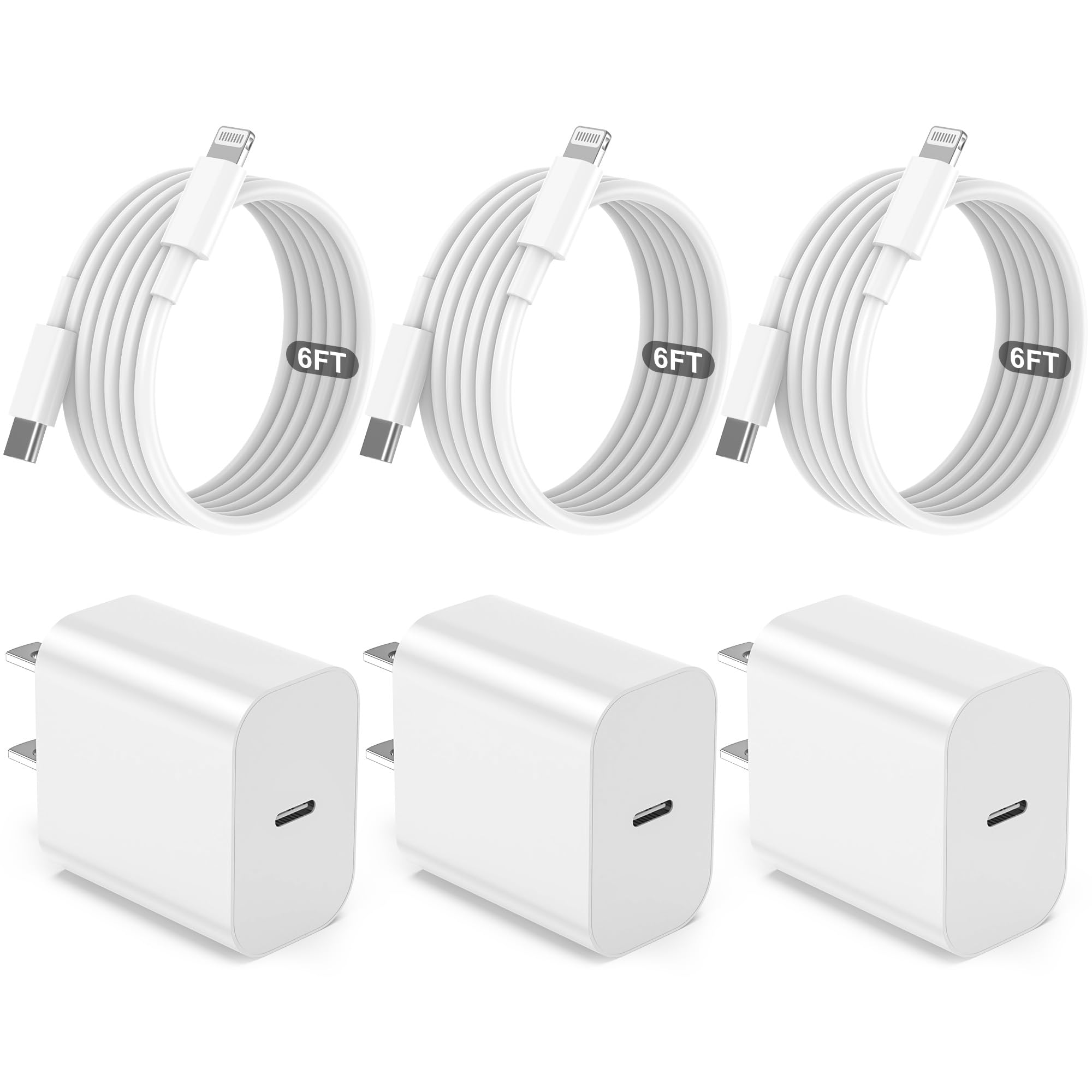 iPhone Charger Fast Charging【Apple MFi Certified】 3Pack USB-C Wall Charger Block with 6FT USB C to Lightning Cables for iPhone 14/14 Pro/14Pro Max/13/13 Pro/12/12 Pro/12 Pro Max/11/Xs Max/XR/X Type C