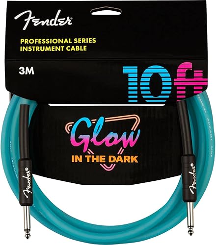 Fender Cable de instrumento que brilla en la oscuridad de la serie profesional, rectorecto, azul, 10 pies