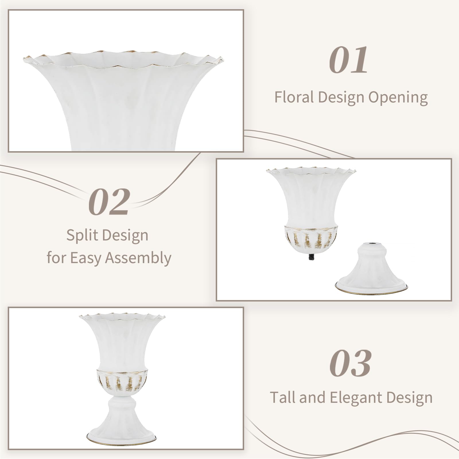 Sziqiqi Piccoli Vasi in Metallo Bianco, 10 Pezzi Vaso per Tromba per Centrotavola di Casa Decorazione, Vasi per Fiori per Cerimonia di Anniversario Matrimoni Ufficio Soggiorno Camera e Cucina, 23cm