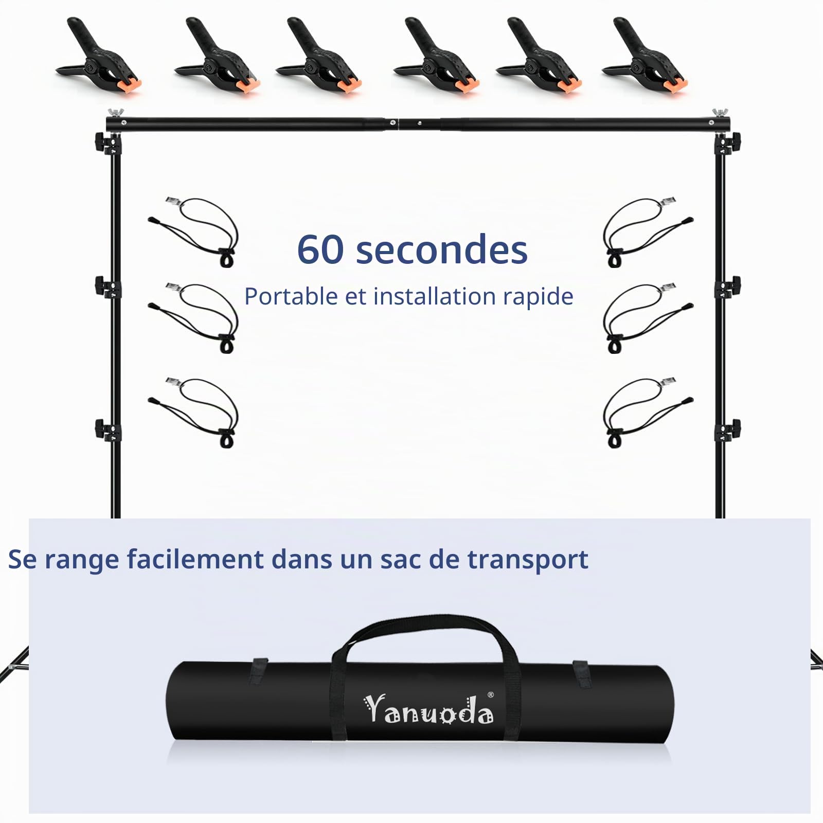 Support Toile de Fond Professionnel 2,6x3m - Kit Complet Studio Photo Portable avec 12 Pinces, 2 Sacs à Eau et Sac de Transport - Robustes Réglable pour Événements, Mariage, Live, Portrait