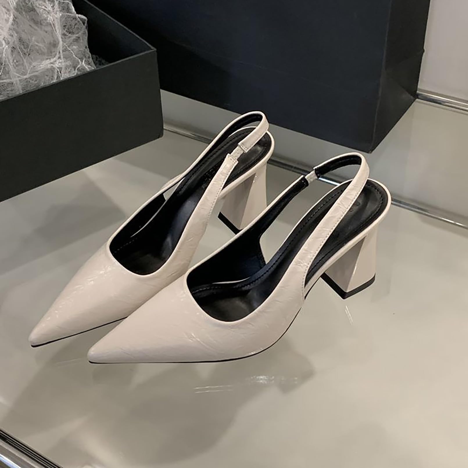 Generico Sandali Serata Punta Appuntita Slingback Tacco Blocco Estate | Punta Aerodinamica, Solette Confort, Suola Antiscivolo, Tacco Blocco Stabile, Abiti Formali Matrimoni
