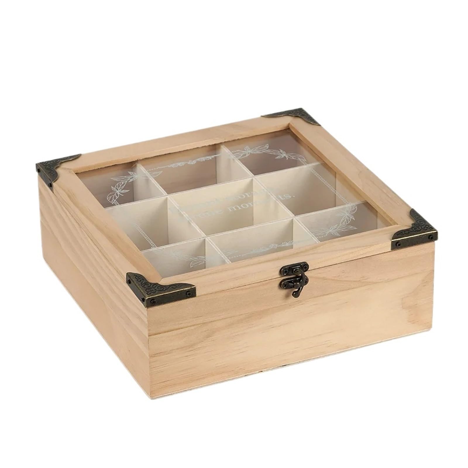 Caja de almacenamiento bolsitas té con tapa transparente | Organizador de café que clasifica los suministros de azúcar de fácil acceso(24x24x9cm)