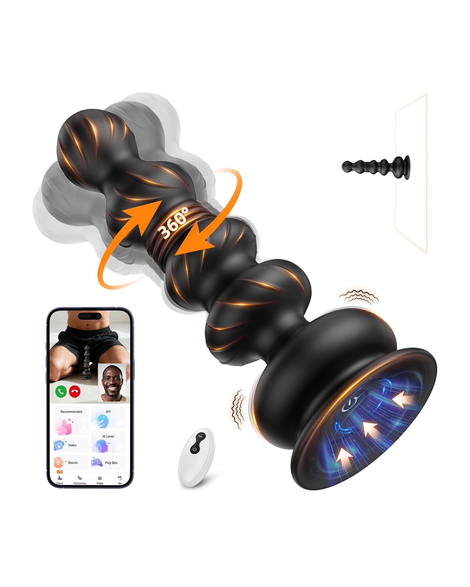 BEISAR 360°Rotating Anal Beads Prostate Massager, Anal Vibrator Anal Toys Butt Plug 10 Vibrating Suction Cup Anal Plug Male Sex Toys for Men Women Adult Toys Gradual Bead Anal Trainer S&amp;M Whips
