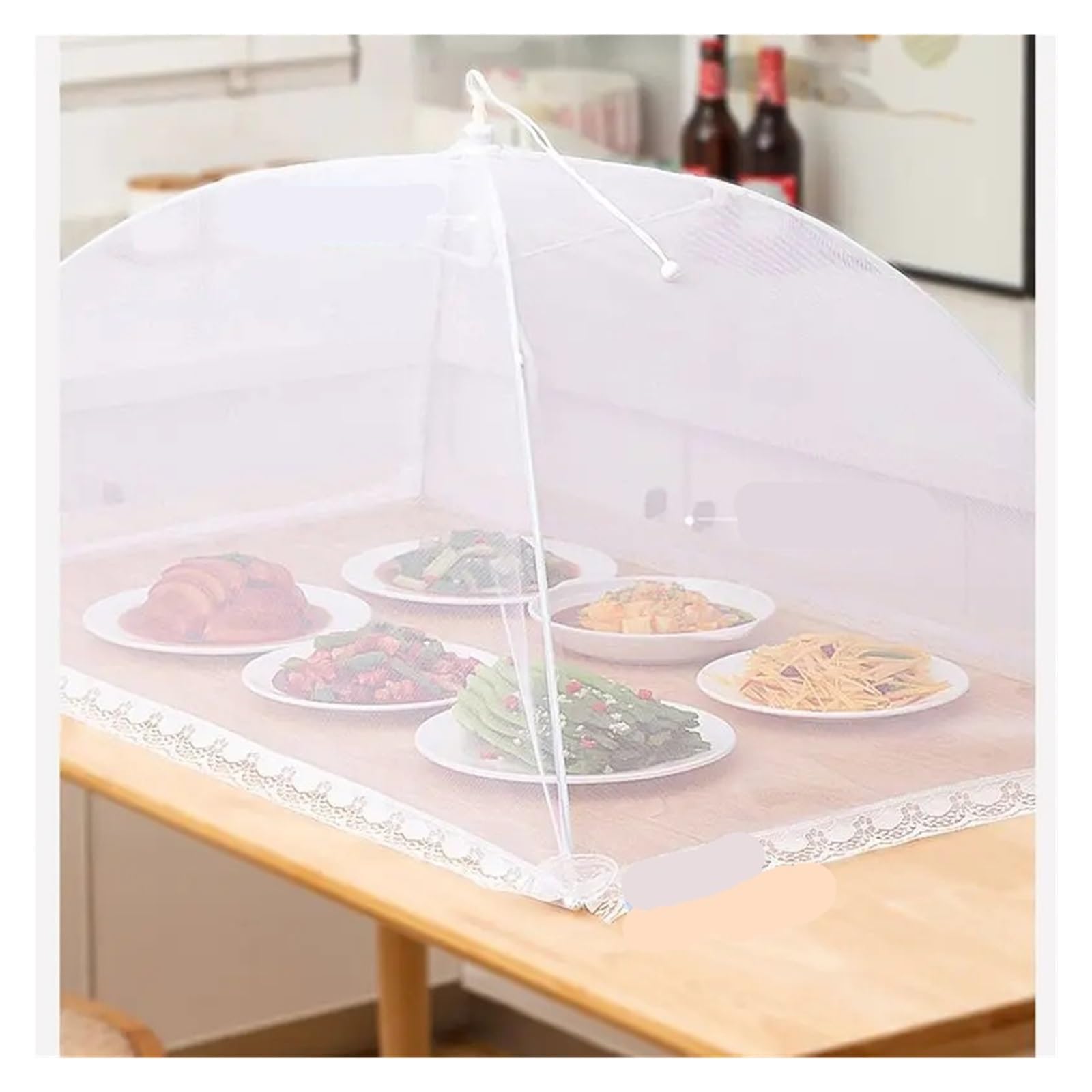 Netzabdeckung für Lebensmittel, Mesh-Abdeckung for Lebensmittel, faltbar, for Esstisch, Moskitozelt, Regenschirm, Küche, Aufbewahrung, Weiß, 1/2 Stück(2pcs)