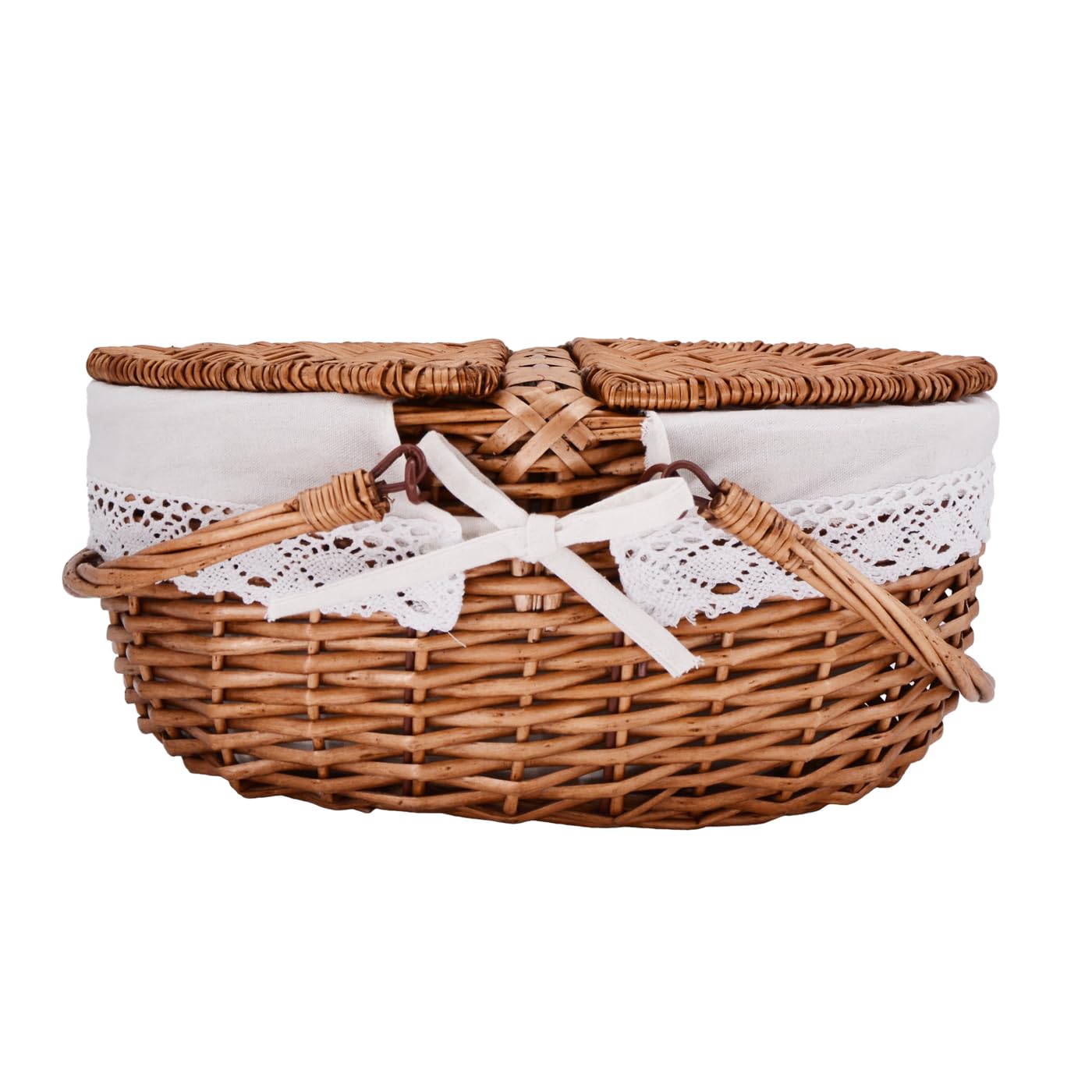 Les Jardins de la Comtesse Panier en Osier Tressé, Osier/Lin/Dentelle, Forme Arrondie, Naturel, 40x31x20/40 cm, Style Champêtre, Pour Pique-nique et Marché