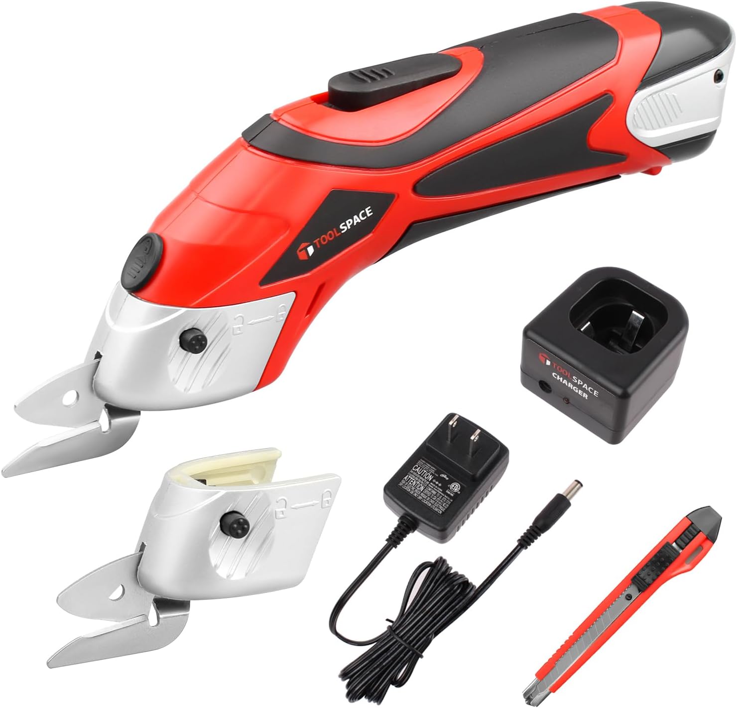 TOOLSPACE Cordless Electric Scissors With Two Blades, Cardboard Cutter for Cutting Fabric, 4V Lithium-Ion Rechargeable Battery, Easy Carry and Fast Charging