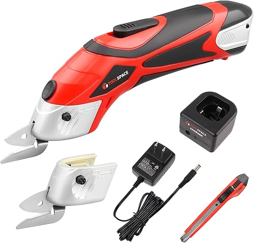 TOOLSPACE Tijeras eléctricas inalámbricas con dos cuchillas, cortador de cartón para cortar tela, batería recargable de iones de litio de 4 V, fácil