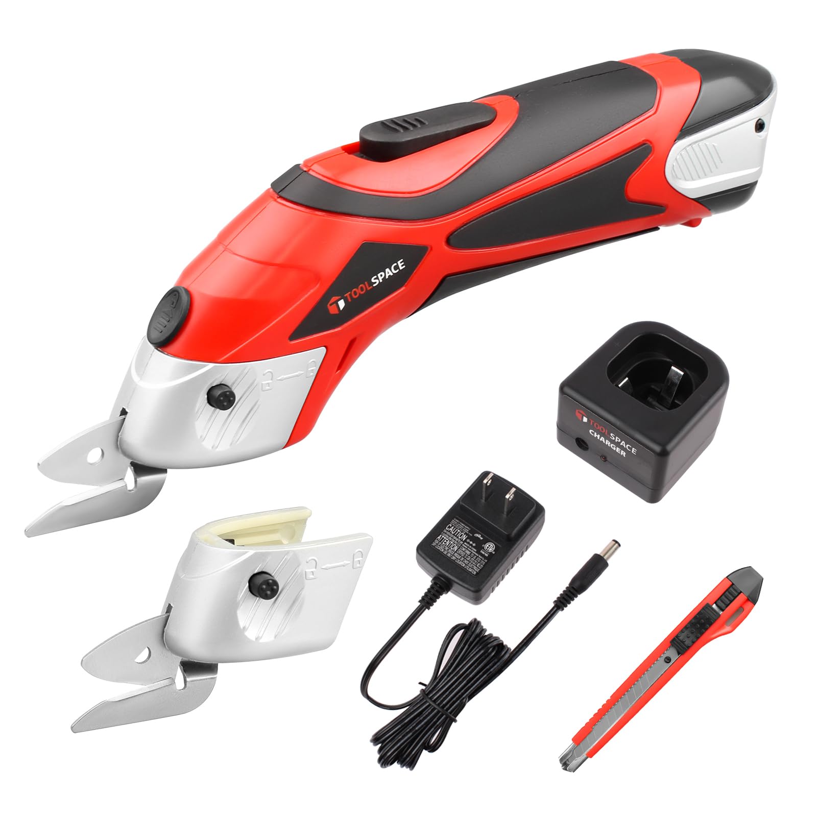 TOOLSPACE Cordless Electric Scissors With Two Blades, Cardboard Cutter for Cutting Fabric, 4V Lithium-Ion Rechargeable Battery, Easy Carry and Fast Charging