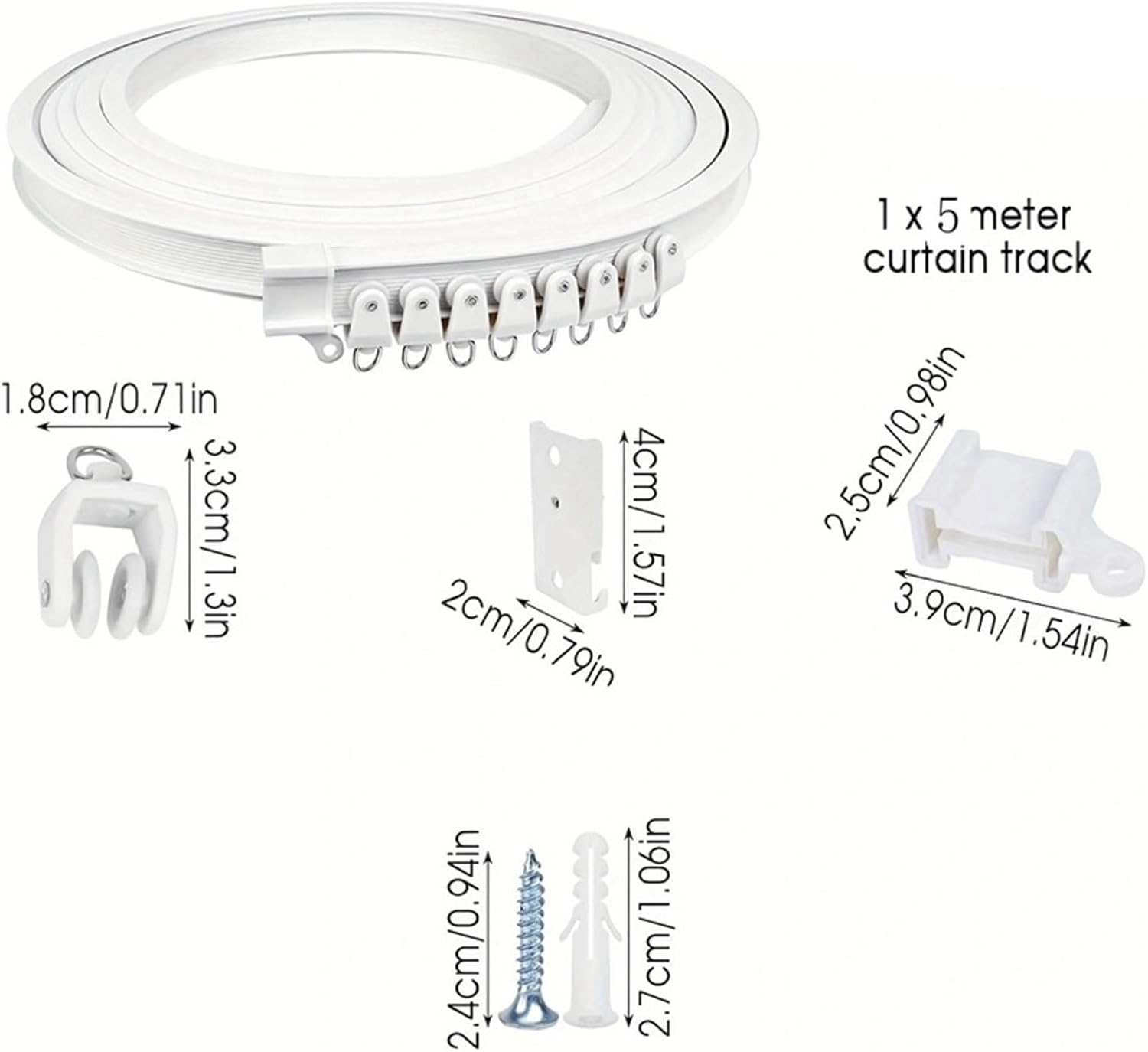 スムーズグライドカーテンレールキット - 壁/天井用ローラー＆クリップ付き5mレール - リビングスペースや職場に簡単に取り付けられ