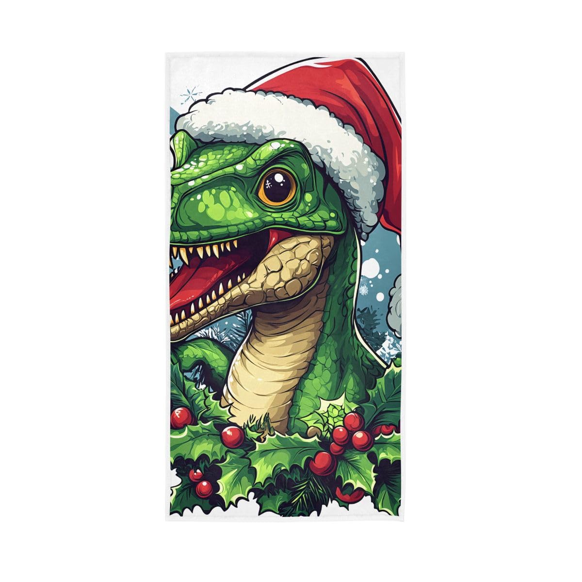 LSRCPD Christmas Dinosaur Portrait Hand Towel Soft Washcloths Spa Towels 15 x 30 Inch