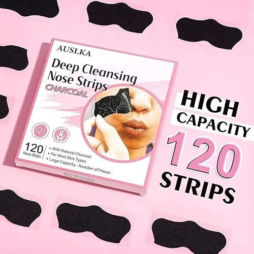 Miniatura 3 de AUSLKA Tiras de poros de puntos negros, (120 unidades) removedor de puntos negros, tiras de carbón de limpieza profunda, tiras de nariz negras para