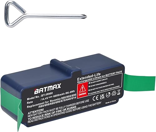 Batmax Batería de iones de litio de 14.4V 6000mAh compatible con iRobot Roomba R3 980 960 595 585 561 560 550 880 770 650 890 895 870 860 780 790