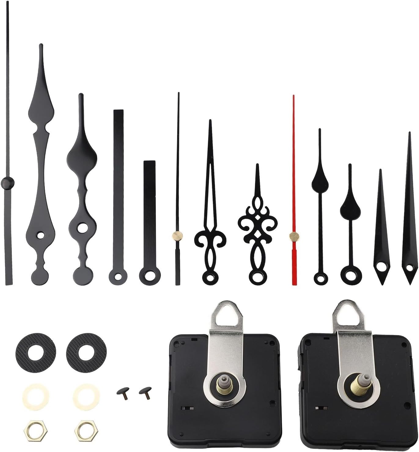 Silent DIY Wall Clock Movement Kit 2 Pack Sweep Second Mechanism with 5 Pairs Hands Home Craft Repair Projects AA Battery(C)