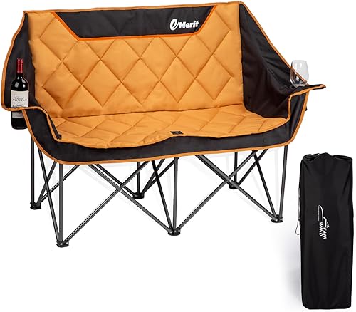 Miniatura 1 de EMERIT Silla de camping doble de gran tamaño, plegable, sofá biplaza para 2 personas, sillas de césped resistentes para exteriores con asientos