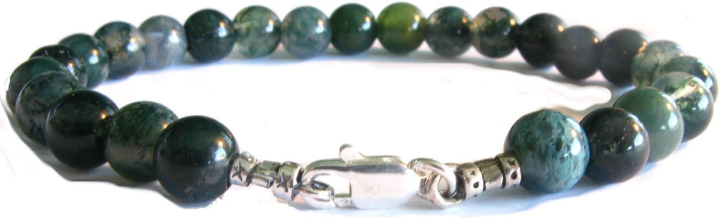 Designer Ellis Green Moss Agate Bead Bracelet