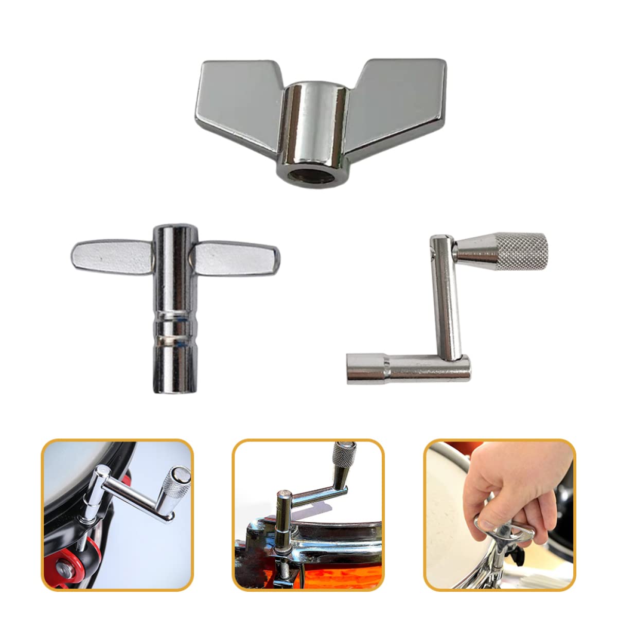 3Pcs Drum Keys Set Durable Tools for Snare Drum Kit Tuning Easy to Use Wrenches for Drum Repairs Silver Finish for Performance