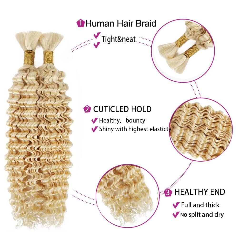 Evaxilc Human Hair Braiding 28 28 Inch #613 Bleach Blonde Color Real Unprocessed Virgin Bulk Hair Extension For Braiding 2 Bundles/pack Total 100g - Image 4