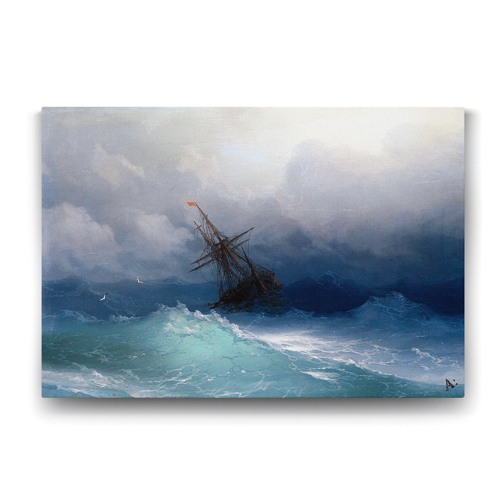 Ivan Ayvazovski - Fırtınalı Denizde Gemi Tablosu - 75x50cm