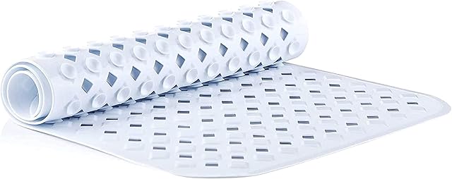 TranquilBeauty Non-Slip Bath Mat | Diamond Cut White 88x40cm/35x16in With Suction Cups | Machine-Washable, Shower Mat Ideal for Elderly & Children