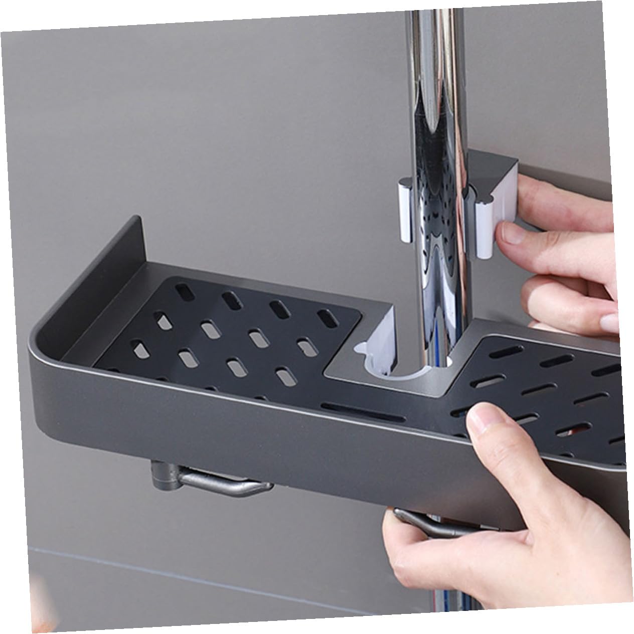 Cabilock Estante de Ducha para Baño 3 Piezas de Plástico para Barra Redonda | Altura Ajustable, Instalación sin Taladro, Compatible Barras Redondas Comunes de 2, 3 a 2, 4cm